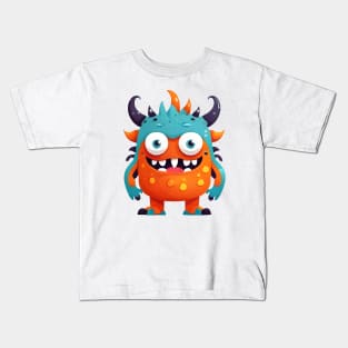 Orange and Blue Cute Monster Kids T-Shirt